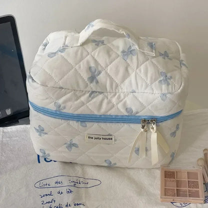 B0CL3BT4GL 1pcs Cotton Blue Flower Women Cosmetic Bag Fabric Storage Bags Small Big Capacity Travel Organzier Pouch Women Makeup Case