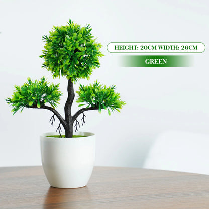 Green Artificial Bonsai Plants - Small Tree Grass and Flowers in Pot, Indoor Outdoor Decoration for Home, Office, Wedding, Anniversary, Exhibition, Halloween Decor