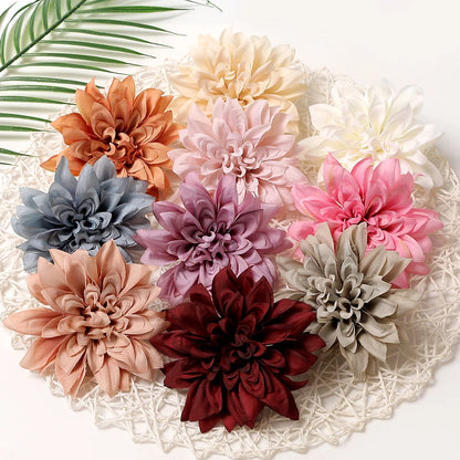 Artificial Silk Dahlia Flower Heads 5-Pack - Home, Wedding, Party Decoration, Indoor Faux Floral Accessories for Anniversaries, Birthdays, Bridal Showers