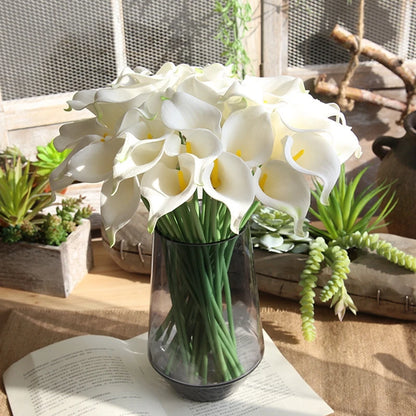 Artificial Calla Lily Flower Bouquet - Real Touch, White, 5/10Pcs, PU Material, Bridal Wedding Decor, Home Party Display, Indoor Anniversary Baby Shower Essentials