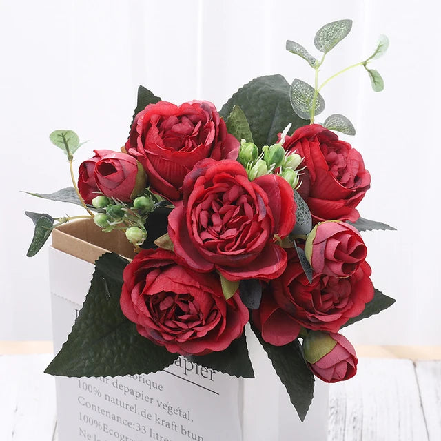silk peony rose artificial flower bouquet for wedding, home decor, bridal props, indoor events, gift arrangement, photography backdrop, versatile floral accent