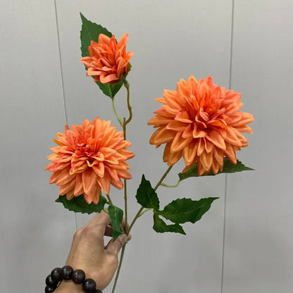 Artificial Dahlia Flowers with 3 Heads Long Branch Silk for Home Wedding Decor, Bedroom Decoration, Party and Indoor Events - Elegant, Lifelike Floral Arrangement