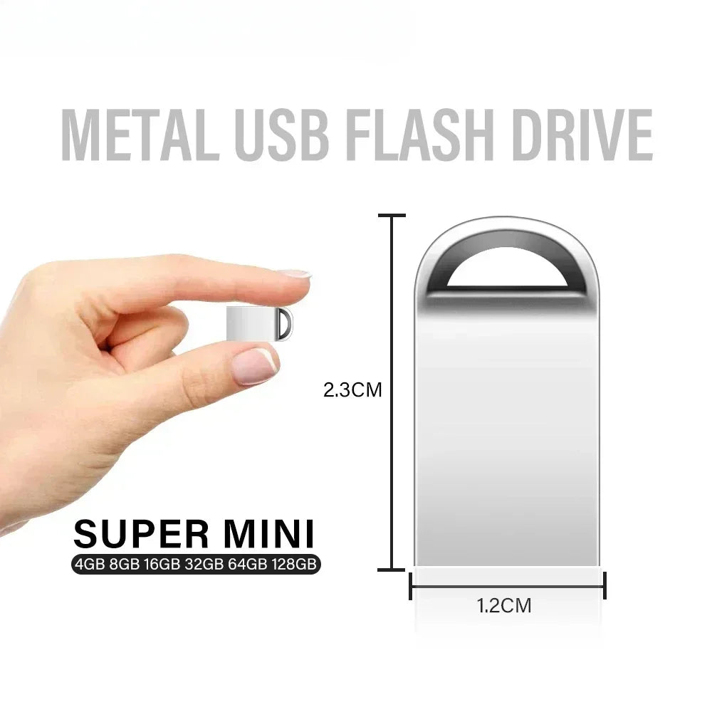 mini usb flash drive - 128gb/64gb/32gb/16gb/8gb, silver metal memory stick with keychain, usb 2.0 for laptop, pc, car, tv - ideal creative business gift
