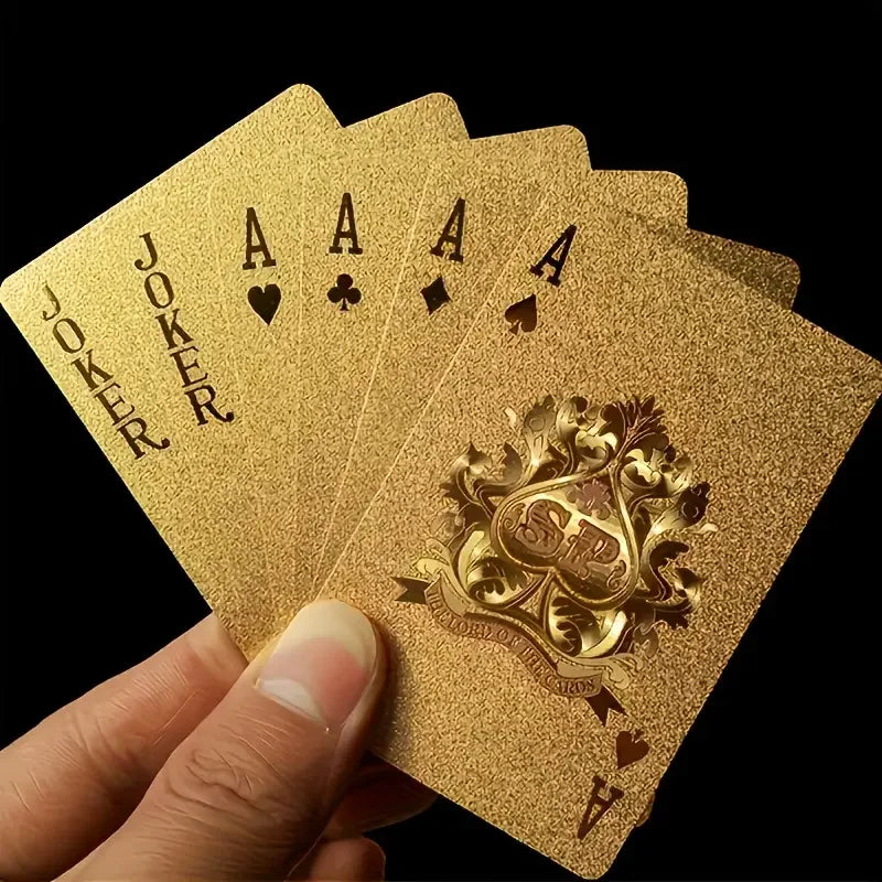 gold plated foil poker cards deck waterproof plastic playing card game props for luxurious game nights, perfect for all ages, durable and easy to clean