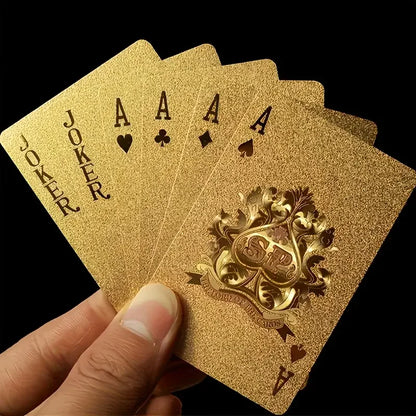 Gold Plated Foil Poker Cards Deck Waterproof Plastic Playing Card Game Props for Luxurious Game Nights, Perfect for All Ages, Durable and Easy to Clean
