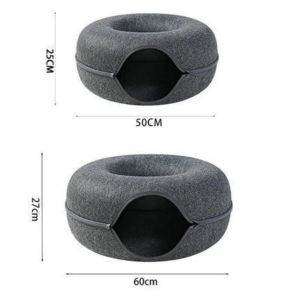10.46 B0CX4PJ3GN light grey Donut Cat Bed Interactive Tunnel Pet Felt Indoor Toys Cats House Kitten Training Toy Cat Kennel Pets Supplies
