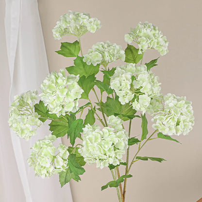 Artificial Flowers Real Touch Hydrangea Branch, 3 Heads with Green Leaves, Silk Decoration for Wedding, Home, Room, Anniversaries, Indoor Event Decor, Elegant Floral Arrangement