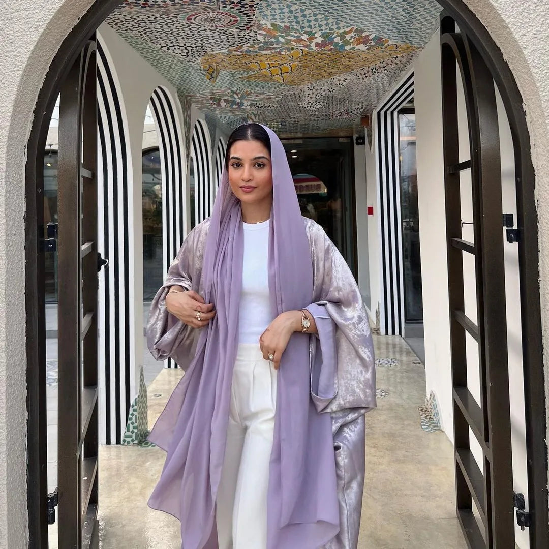 shiny satin batwing abaya caftan femme open abayas luxury kaftan for women dubai turkey kebaya outfit robe clothing musulmane - elegant and stylish fashion