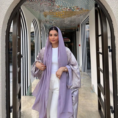 Shiny Satin Batwing Abaya Caftan Femme Open Abayas Luxury Kaftan for Women Dubai Turkey Kebaya Outfit Robe Clothing Musulmane - Elegant and Stylish Fashion