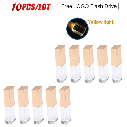 10 PCS LOT Golden Crystal USB Flash Drive 128GB 64GB Memory Stick Wedding Gifts Free Logo Custom 3D Laser Engraving U Disk Portable Storage Pen Drive