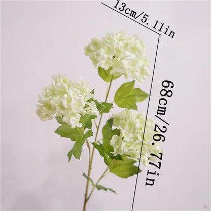 Artificial Flowers Real Touch Hydrangea Branch, 3 Heads with Green Leaves, Silk Decoration for Wedding, Home, Room, Anniversaries, Indoor Event Decor, Elegant Floral Arrangement