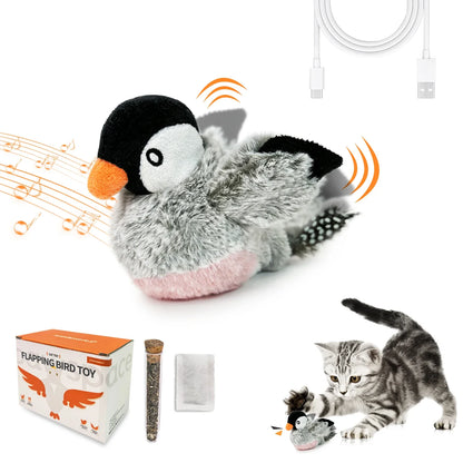 Interactive Cat Toy with Rechargeable Battery, Feather and Chirping Features, Touch Activated, Durable Play, Engaging for Kittens and Adults, Pet Entertainment Accessory