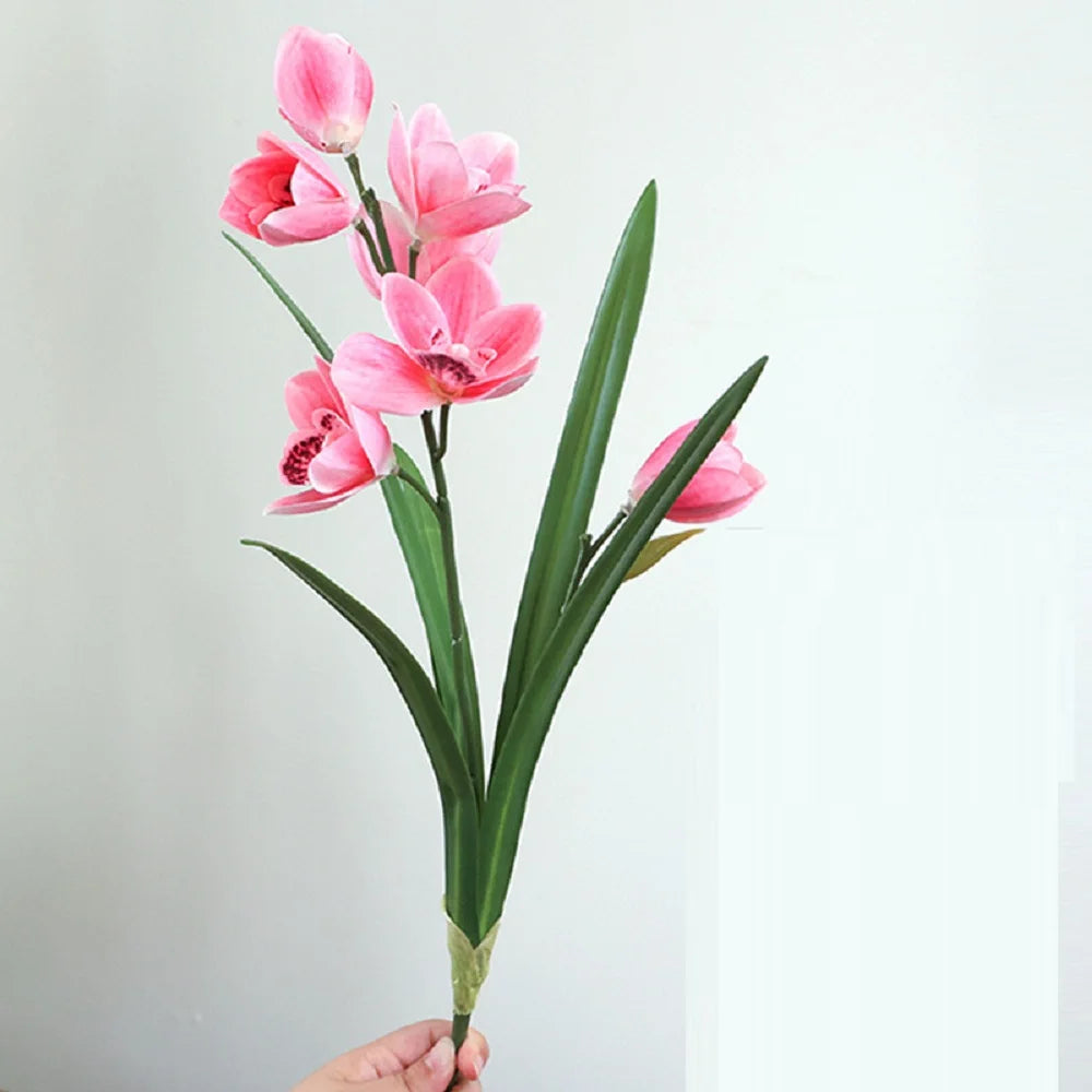 artificial orchid flowers 3d printed real touch pink cymbidium branch - home living room silk decoration, wedding centrepiece, indoor floral arrangement