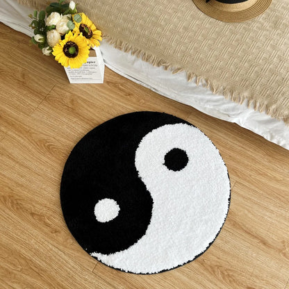 Black and White Tufting Rug Bedroom Mat Geometric Living Room Carpet Floor Tidy Foot Pad Bedside Doormat Aesthetic Home Decor for Stylish Home Decor