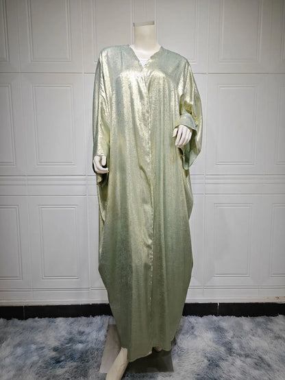 Shiny Satin Batwing Abaya Caftan Open Abayas Luxury Kaftan Robe for Women - Elegant Lightweight Kaftan with Batwing Sleeves for Casual and Formal Occasions