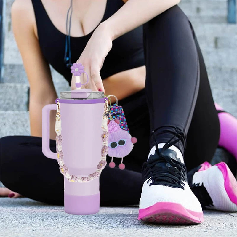 white 1 6pcs use for stanley cup tumbler accessories 40oz 30oz,compatible with stanley cup tumbler water bottle handle sling strap