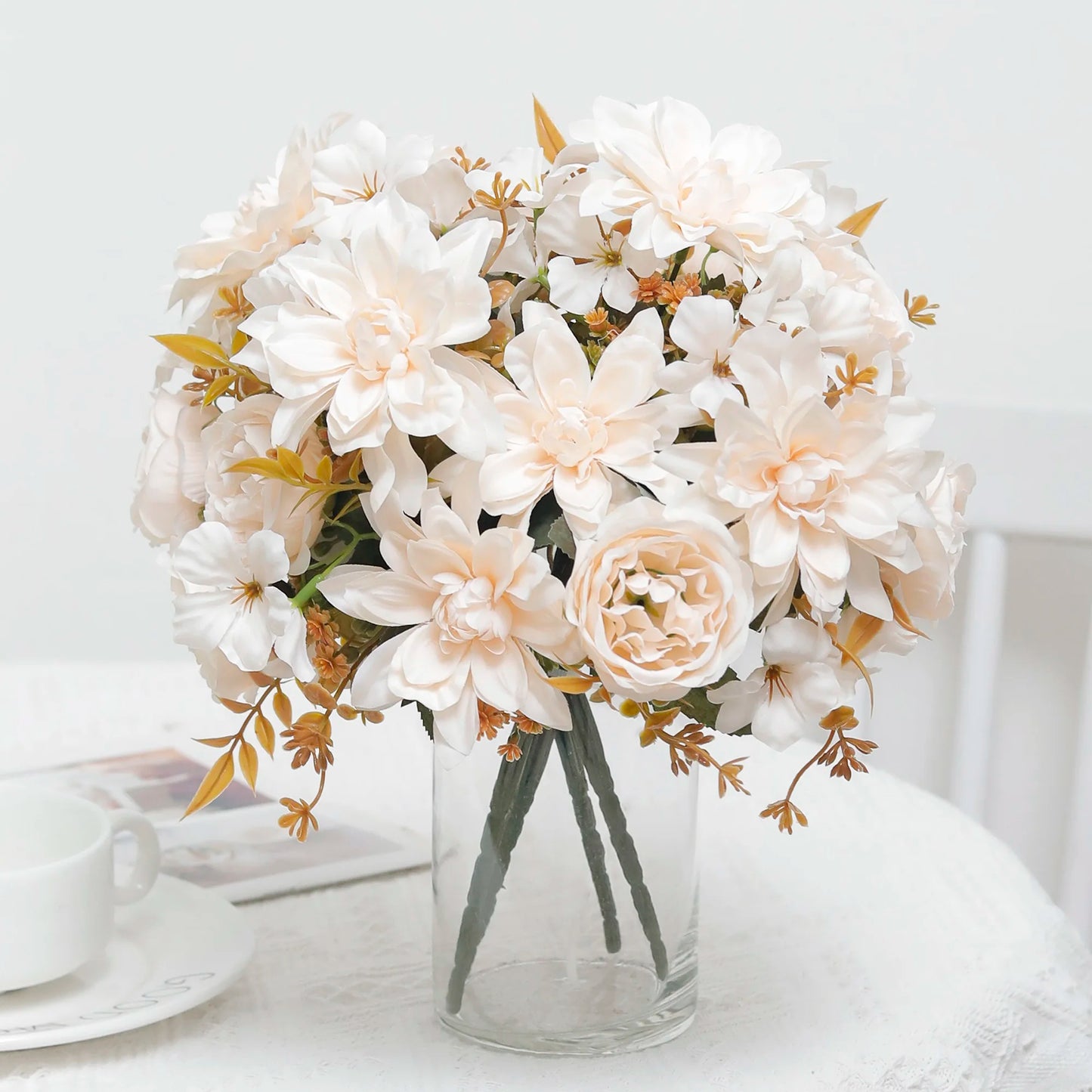 silk peony faux flower bouquet for home decor, wedding, bridal shower, party; high-quality artificial floral arrangement for indoor use, gift idea