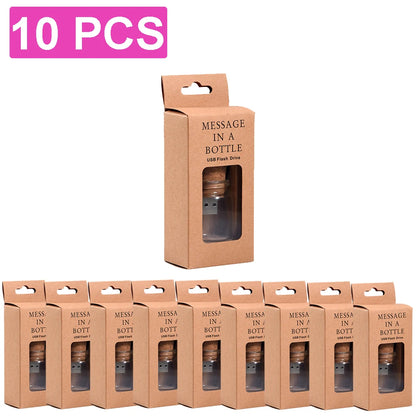 10PCS/LOT Drift Bottle USB Flash Drive 128GB 64GB Pendrive Glass Cork Memory Stick 32GB Custom LOGO Creative Gifts Unique Design USB Stick