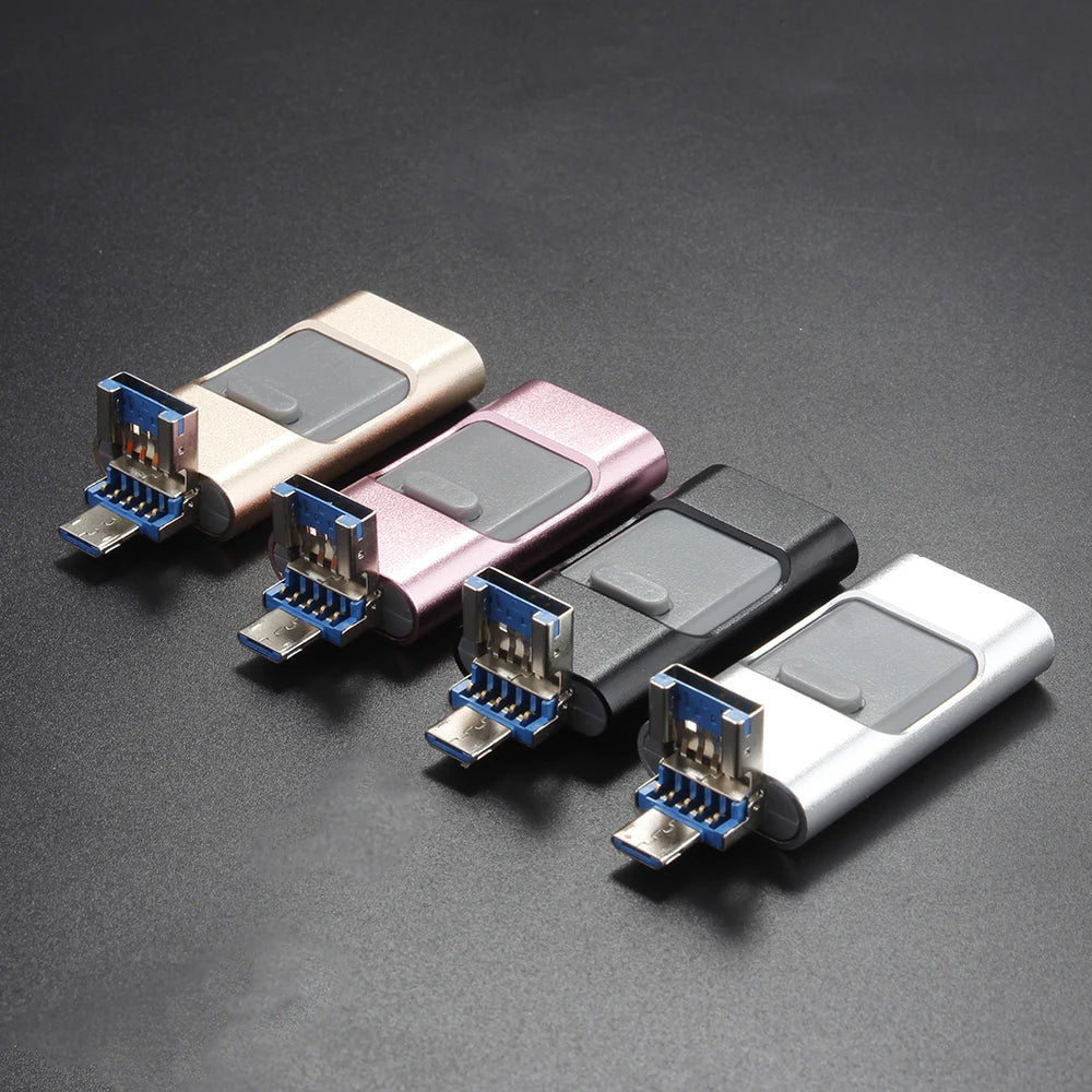 rotatable usb 3.0 flash drive 3-in-1 pen drive memory stick 256gb 128gb for iphone, ipad, android, pc - gold, black, silver, rose gold