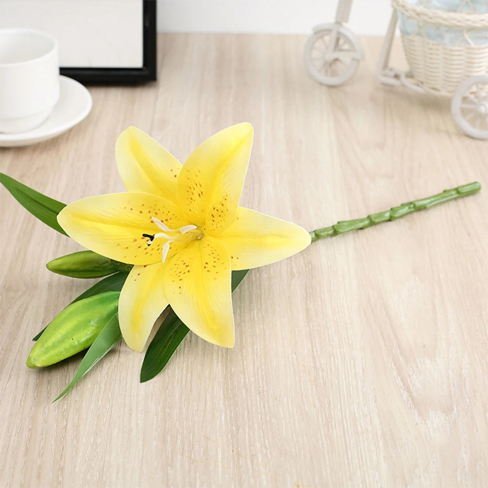 3d printed white lily artificial flowers branch for indoor decor, weddings, anniversaries, or birthdays - realistic fake floral arrangement for home and garden