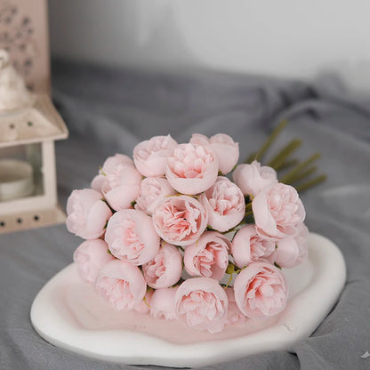 Silk Roses & Peonies Bouquet, 27 Heads, Pink, White, Purple, Artificial Flowers for Home Decor, Wedding, Parties, Indoor Use, Table Vase Arrangement