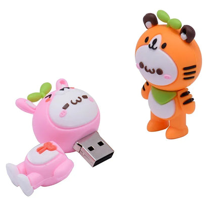 USB Flash Drive 128GB Cute Rabbit Shape, Cartoon Memory Stick 64GB, Silicone Waterproof USB 2.0, Children's Gift with Key Chain, Available in Multiple Colours