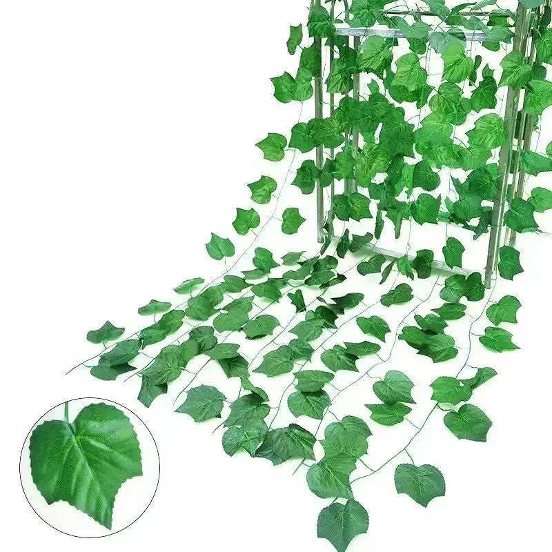 artificial green ivy leaf garland 2.1m, silk rattan hanging vine for wall decor, home and garden decoration, wedding party, outdoor exhibition, diy fake wreath leaves