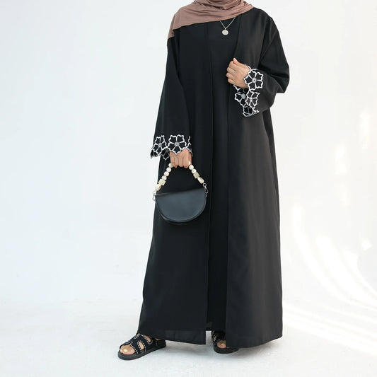 Eid Ramadan Turkey Morocco Islamic Coffee Gray Embroidery Abaya Dubai Luxury Muslim Flower Elegant Cardigan Robe Clothing for Women