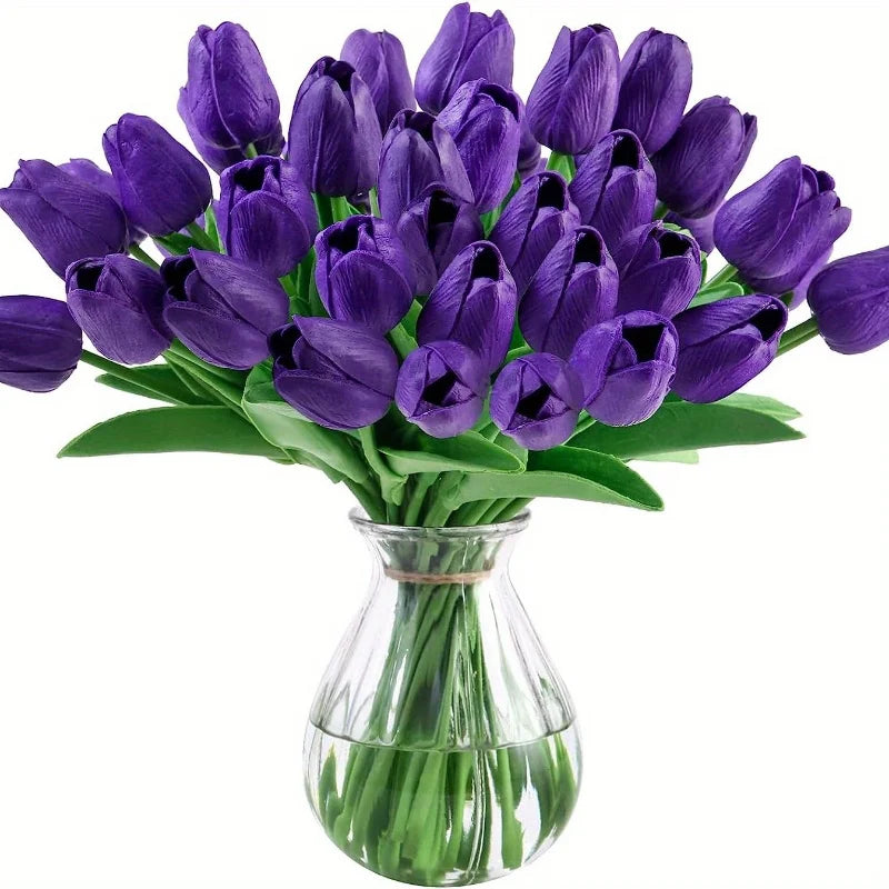 vibrant real touch artificial tulip bouquet, silk flower branches for home decor, wedding, anniversary, birthday, housewarming, indoor display