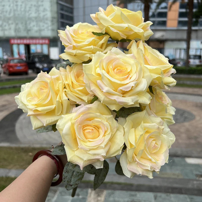 9 heads diamond rose artificial floral bride bouquet wedding flower wall accessories party gift home decor photo props decor