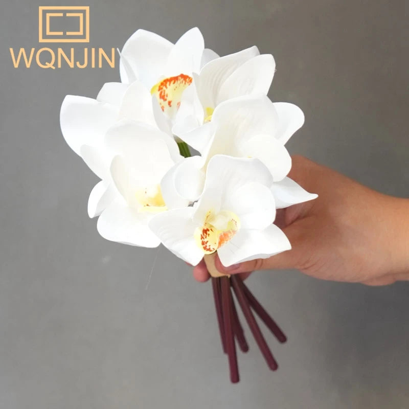 artificial orchid bouquet, 6pcs - real touch cymbidium flowers for home decor, wedding bridal bouquets, table centerpieces, photography props - indoor use, non-woven fabric