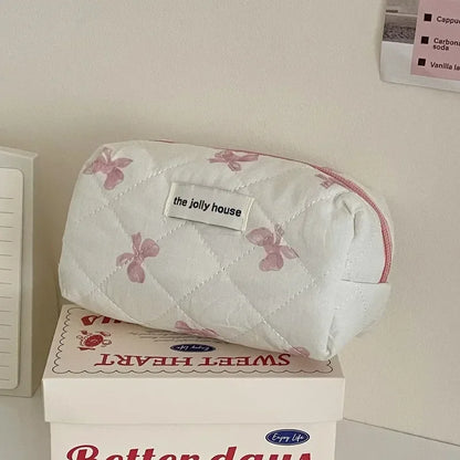 B0CL3BT4GL 1pcs Cotton Blue Flower Women Cosmetic Bag Fabric Storage Bags Small Big Capacity Travel Organzier Pouch Women Makeup Case