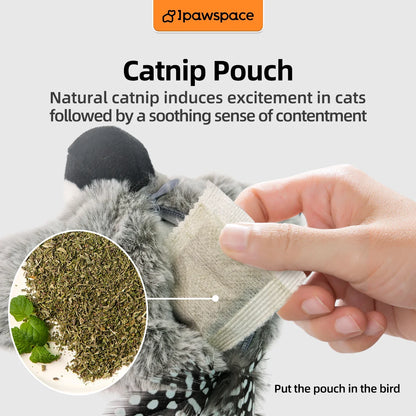 Interactive Cat Toy with Rechargeable Battery, Feather and Chirping Features, Touch Activated, Durable Play, Engaging for Kittens and Adults, Pet Entertainment Accessory