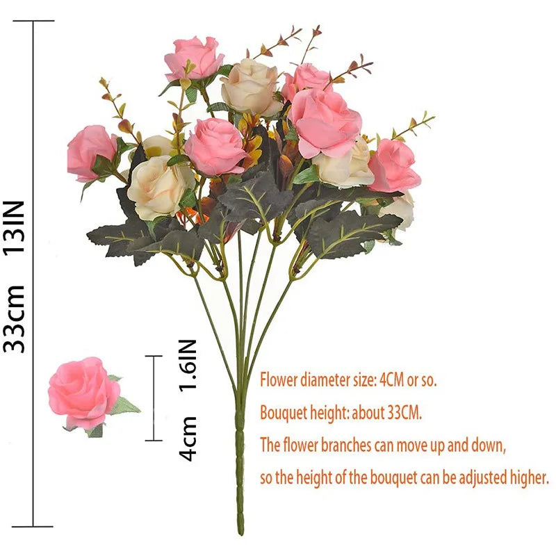 silk rose artificial flower bouquet - 12 head bunch for home decor, indoor garden, wedding, anniversary, party and event decoration, elegant fake floral arrangement