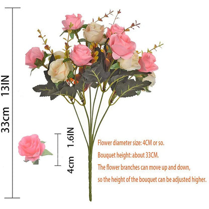 Silk Rose Artificial Flower Bouquet - 12 Head Bunch for Home Decor, Indoor Garden, Wedding, Anniversary, Party and Event Decoration, Elegant Fake Floral Arrangement