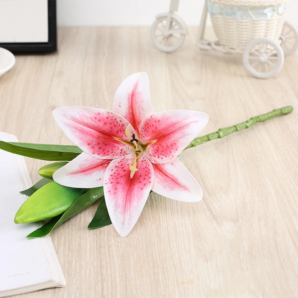 3d printed white lily artificial flowers branch for indoor decor, weddings, anniversaries, or birthdays - realistic fake floral arrangement for home and garden