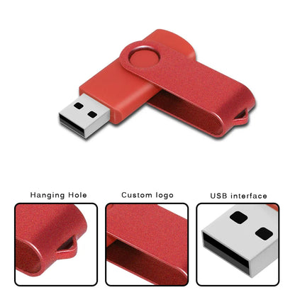 USB Flash Drive Multi-Storage Options, High-Speed Metal Pen Drive, USB 2.0, 128GB/64GB/32GB/16GB/8GB/4GB, Universal Use for Computer, Car, TV, 8 Colour Choices