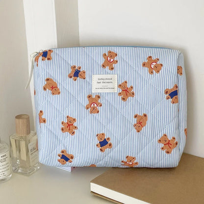 B0CL3BT4GL 1pcs Cotton Blue Flower Women Cosmetic Bag Fabric Storage Bags Small Big Capacity Travel Organzier Pouch Women Makeup Case