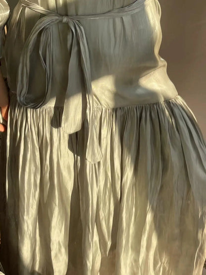 Eid Ramadan Muslim Women's Elegant Pleated A-Line Dress Abaya Kaftan Robe for Celebrations, Perfect for Spring Summer Events, Comfortable and Stylish Design