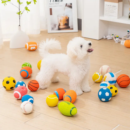 Interactive Squeaky Dog Toys Rubber Latex Balls for Small to Large Dogs, Rugby Football Volleyball Design, Pet Chew Ball, Stimulating Sounding Play