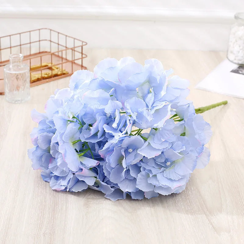 silk hydrangea artificial bouquet, decorative floral arrangements, pink white blue purple blooms for bridal shower, indoor wedding centerpieces, home decor