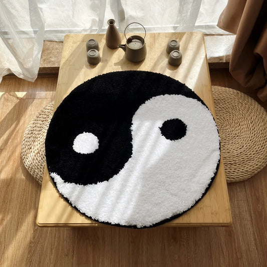 Black and White Tufting Rug Bedroom Mat Geometric Living Room Carpet Floor Tidy Foot Pad Bedside Doormat Aesthetic Home Decor for Stylish Home Decor