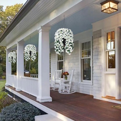 75cm White Crochet Artificial Morning Glory Flowers Wall Hanging Vine, Faux Violet Plant for Home, Garden, Wedding and Outdoor Decoration (2pcs)