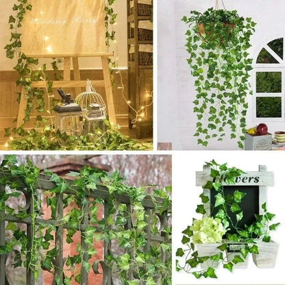 Artificial Green Ivy Garland - Plastic Vines for Bedroom, Wall Decor, Weddings, Parties, Christmas & Halloween - Indoor/Outdoor Decorative Plant for Home & Events