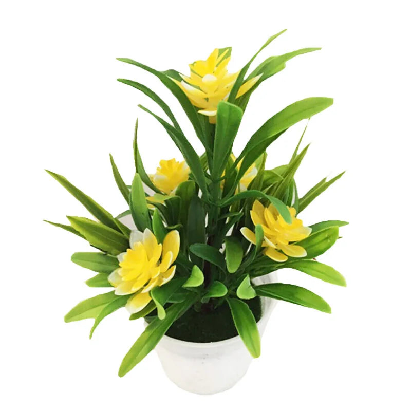 artificial flowers with pot for home office decor - plastic fake plants for indoor use, perfect for birthdays, housewarming, weddings and parties - decorative floral arrangement