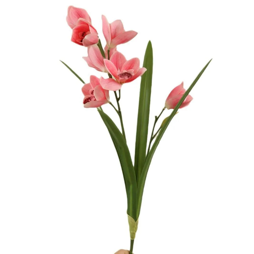 artificial orchid flowers 3d printed real touch pink cymbidium branch - home living room silk decoration, wedding centrepiece, indoor floral arrangement