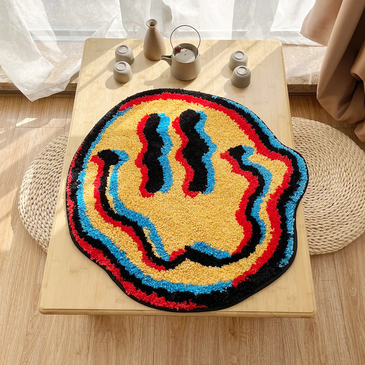 trippy smiling rug tufted rug geometric bedroom mat soft living room carpet floor doormat aesthetic corridor pad for home decor