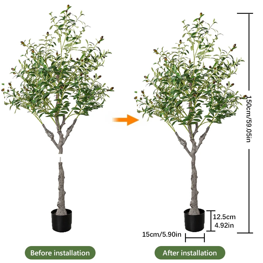 artificial olive tree with pot, 4-6 ft tall fake plant, realistic fruit, indoor outdoor decoration for home office, halloween christmas décor, floor standing