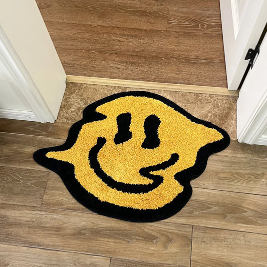Yellow Tensile Trippy Smiling Tufting Rug Soft Fluffy Kitchen Toilet Mat Non-Slip Absorbent Funny Custom Bath Doormat for Home Décor