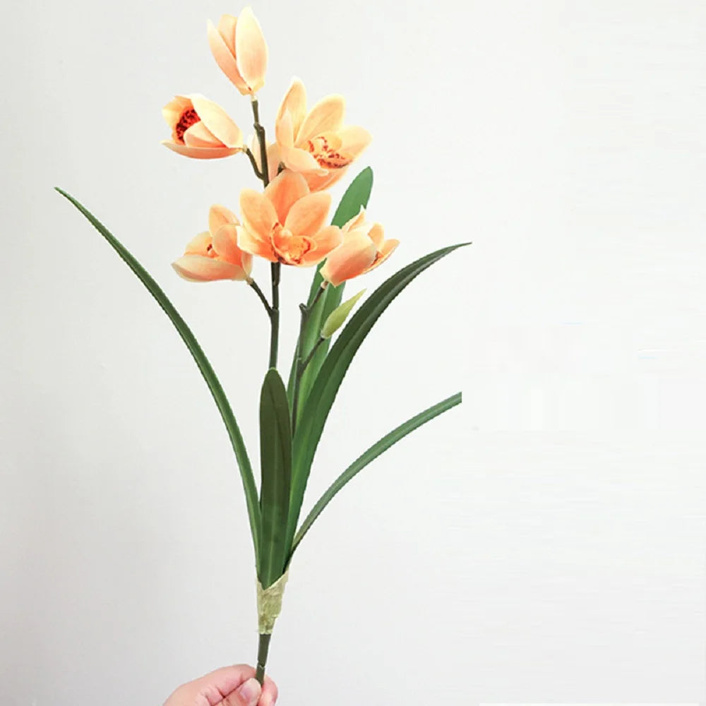 artificial orchid flowers 3d printed real touch pink cymbidium branch - home living room silk decoration, wedding centrepiece, indoor floral arrangement